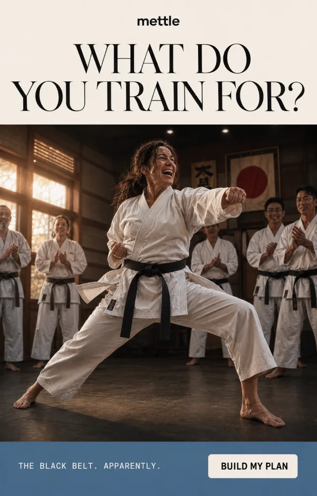 Mettle in-feed ad — What do you train for? with the line The black belt. Apparently.